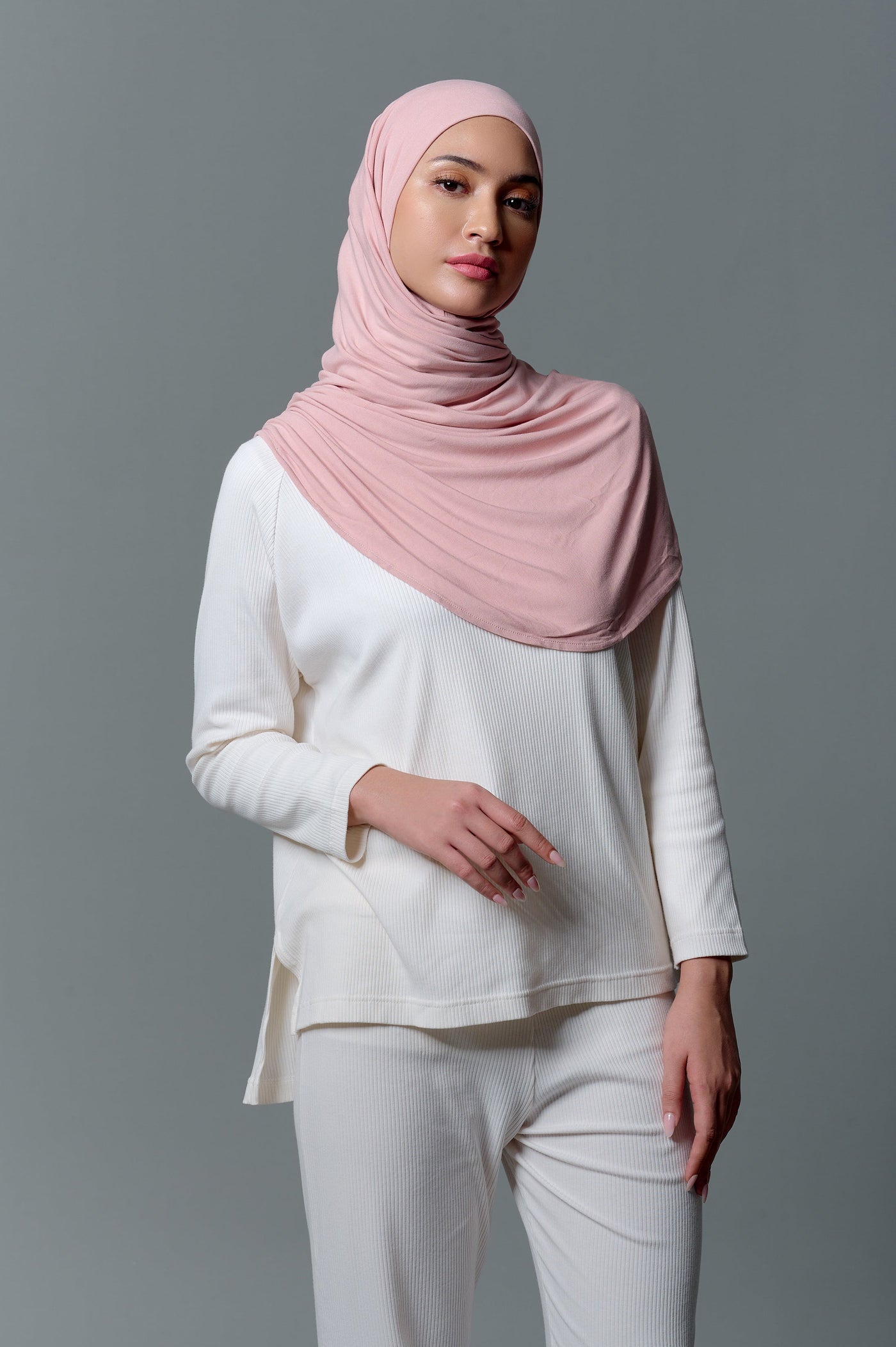 MECCANISM - QUEENZA SPANDEX PINK PASHMINA INSTAN